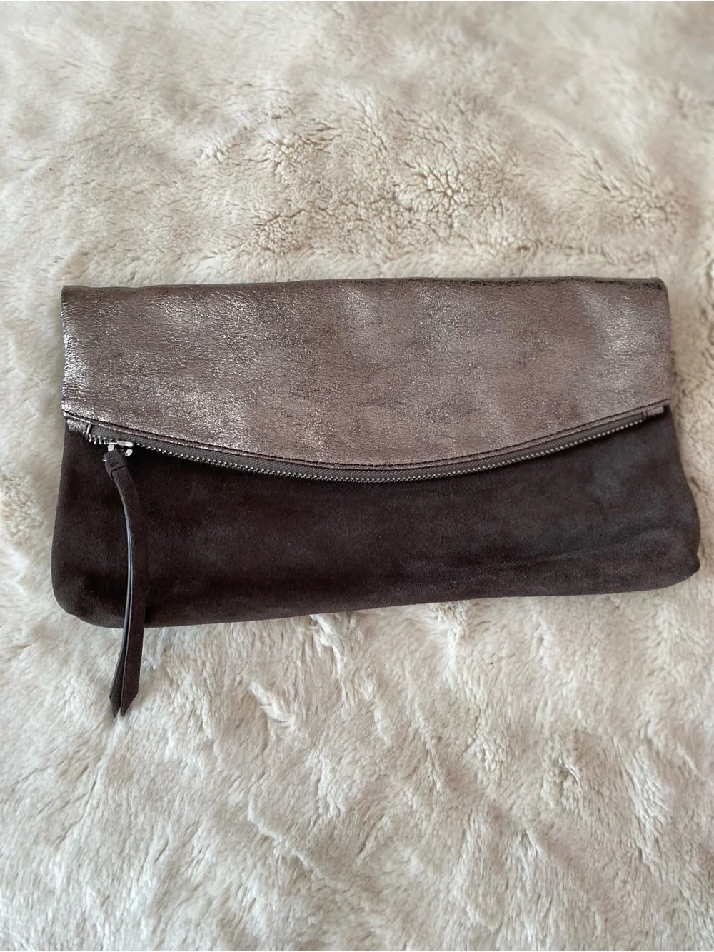 Banana Republic metallic leather foldover zip closure clutch/pouch